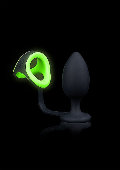 Plug anal luminoso con anillo para el pene y correa de bola que brilla en la oscuridad
