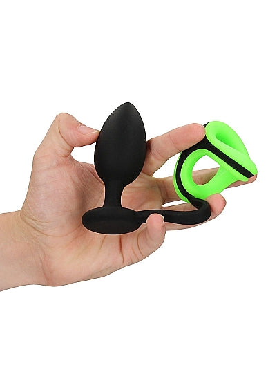 Plug anal luminoso con anillo para el pene y correa de bola que brilla en la oscuridad