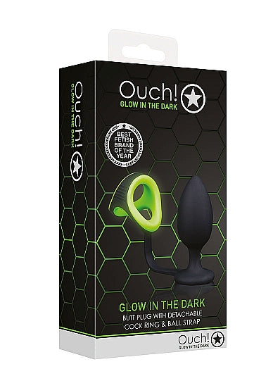 Plug anal luminoso con anillo para el pene y correa de bola que brilla en la oscuridad
