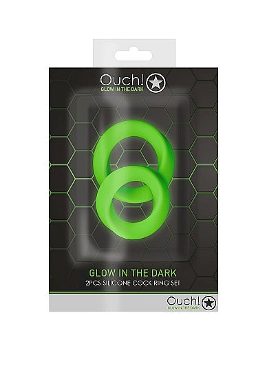 Juego de anillos para el pene Glow de 2 piezas que brillan en la oscuridad