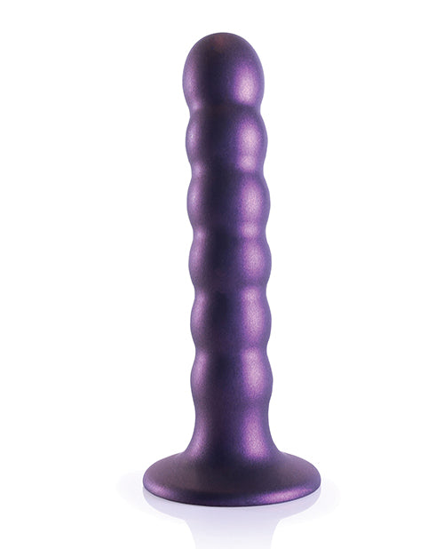 ¡Ay! Consolador con punto G de silicona con cuentas 5 en color morado metálico