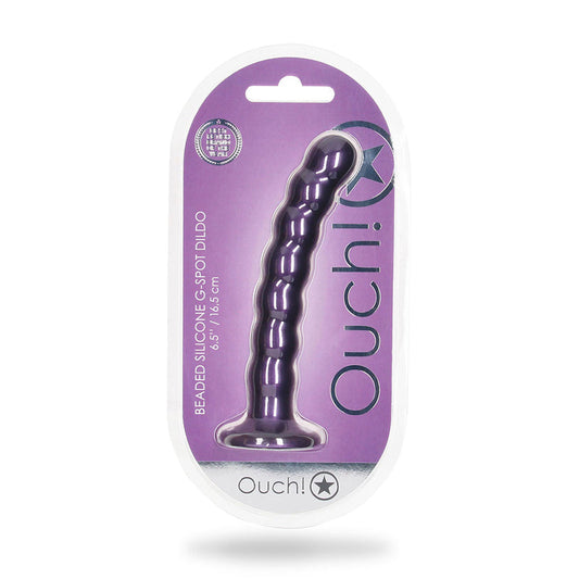 ¡Ay! Consolador con punto G de silicona con cuentas 6,5 en color morado metálico