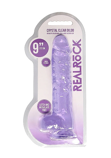 Realrock Consolador Realista De 9 Pulgadas Con Bolas Púrpura Claro