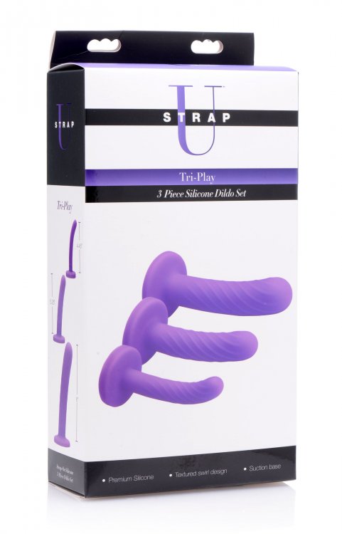 Strap U Tri Play Juego de consolador de silicona de 3 piezas Púrpura