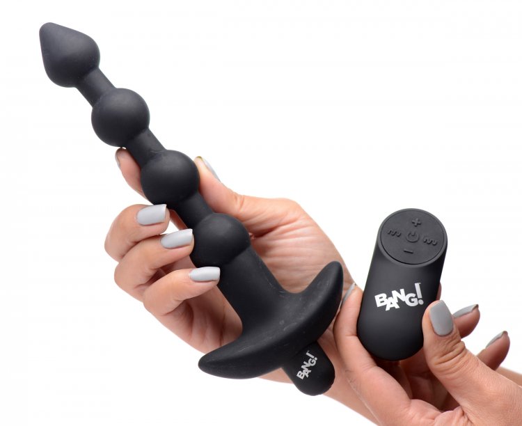 Vibrating Silicone Anal Beads & Remote in Black