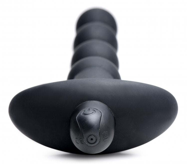 Vibrating Silicone Anal Beads & Remote in Black