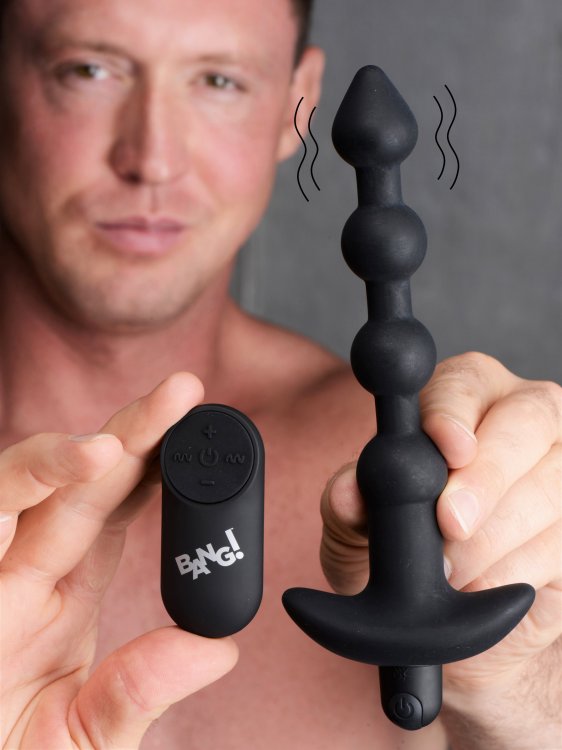 Vibrating Silicone Anal Beads & Remote in Black