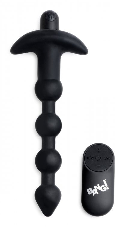 Vibrating Silicone Anal Beads & Remote in Black