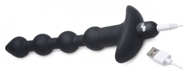 Vibrating Silicone Anal Beads & Remote in Black