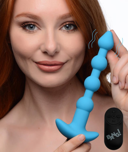 Vibrating Silicone Anal Beads & Remote in Blue