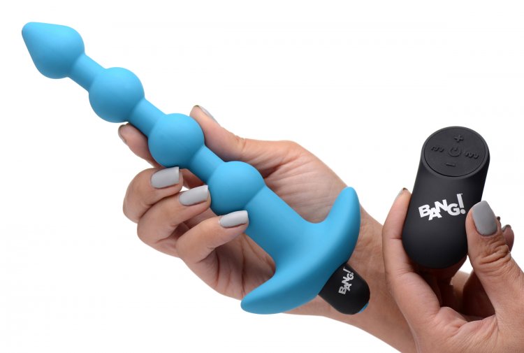 Vibrating Silicone Anal Beads & Remote in Blue