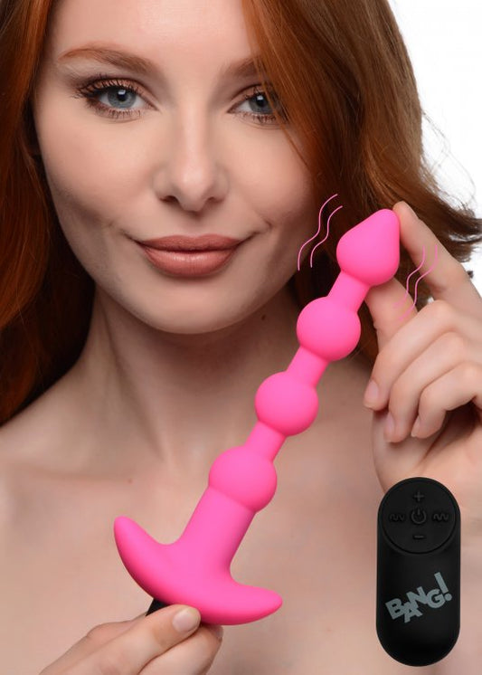 Vibrating Silicone Anal Beads & Remote in Pink