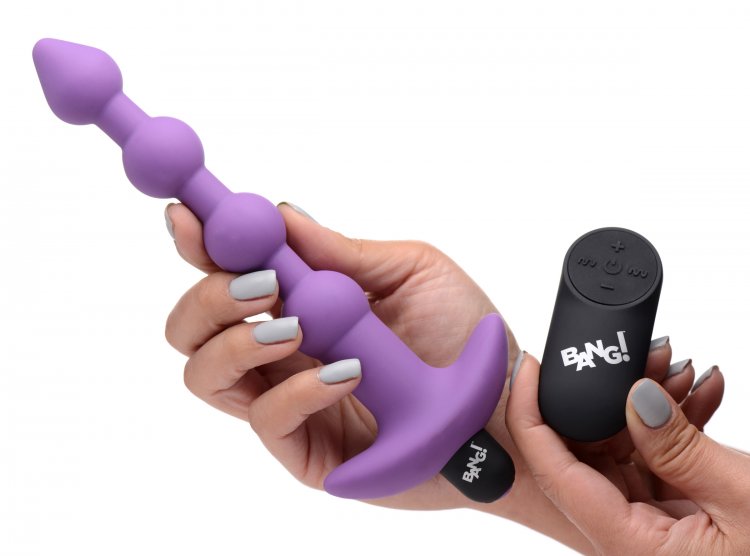 Vibrating Silicone Anal Beads & Remote in Purple