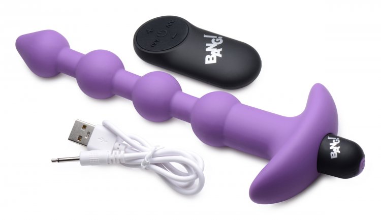 Vibrating Silicone Anal Beads & Remote in Purple