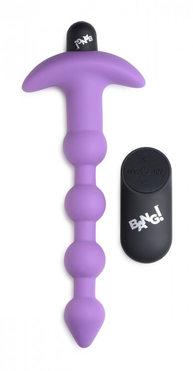 Vibrating Silicone Anal Beads & Remote in Purple