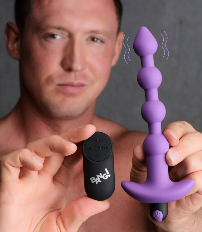 Vibrating Silicone Anal Beads & Remote in Purple