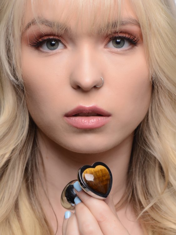 Tiger Eye Heart Gemstone Medium Anal Plug Set
