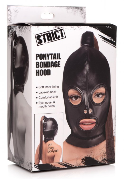 Capucha de bondage de cola de caballo estricta