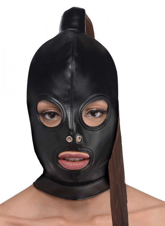 Capucha de bondage de cola de caballo estricta