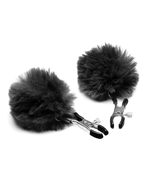 Velvet Pom Pom Nipple Clamps Black